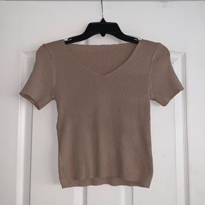 DAZY by SHEIN Khaki Solid Ribbed Knit Top